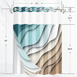 Britown No Hook Plant Underwater Teal Blue Shower Curtain with Snap-in Liner, Sea Turtle Summer Double Layers Waterproof Fabric with See Through Top Window Open Grommet Bath Curtain 71x74 Inch