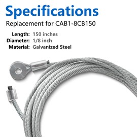 2PCS 150" Enclosed Cargo Trailer Door Cable Replacement, Alloy Steel Cargo Trailer Ramp Door Cable Wire for Truck, Box Truck, RV, Motorhome Replacement Accessories, CAB1-8CB150