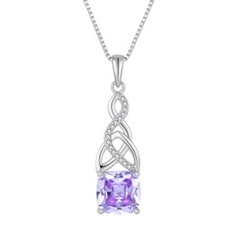 Lwsary Infinity Celtic Knot Necklace 925 Sterling Silver Irish Pendant Princess Cut Alexandrite Necklace June Birthstone Jewelry for Women