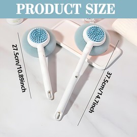 BIKPRST Teleskopstiel Rückenbürste Mit Langem Griff Zum Duschen, Silikon-Körperwäscher Für Die Dusche Mit Langem Griff, Doppelseitige Duschbürste（Blau）