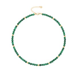 Aobei Pearl Boho Malachite Beaded Choker Green Chakra Gemstone Necklace for Women 18k Gold Bead Charm Necklace