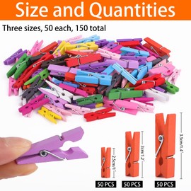 Svalor Pack of 150 Mini Colourful Wooden Pegs, 2.5/3/3.5 cm Wooden Pegs, Small, Mini Wooden Clothes Pegs, Decorative Pegs, Small Wooden Pegs for Photos, Pictures, Collages, Postcards, Gifts (Three