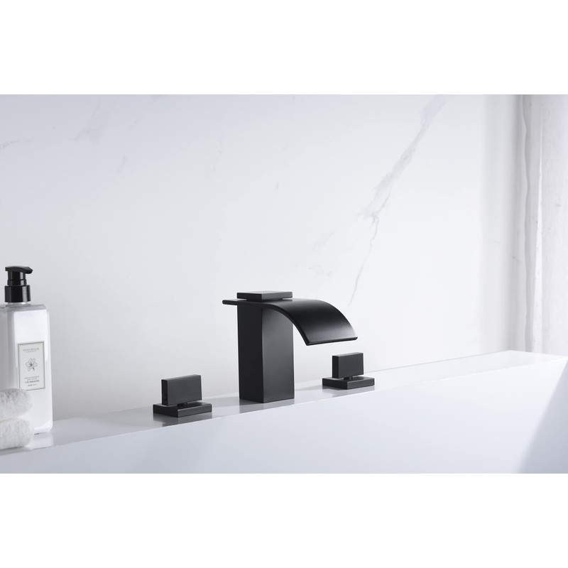 sumerain Black Waterfall Tub Faucet Deck Mount 3 Hole Widespread