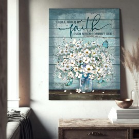 Farmhouse Bathroom Decor Wall Art Teal Blue Mason Jar White Floral Canvas Wall Decor Country Modern Flowers Picture Wall Hanging Decor Turquoise Floral Artwork Print For Bedroom Kitchen 12"X16"