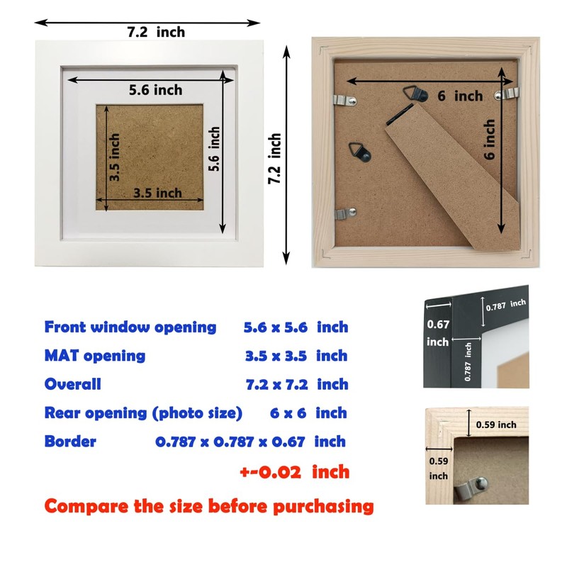 ZXT-parts 6x6 Picture Frames White 3.5x3.5 Picture Frame with Mat,