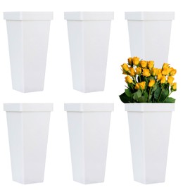 6 Pack Flower Buckets for Cut Flowers 13.4 Inch Plastic Floral Buckets Modern Square Vases for Centerpieces Display Decorative Plastic Vases for Home Office Wedding Decorations-White