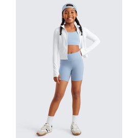 CRZ YOGA Girls Butterluxe Athletic High Waist Biker Shorts with Pockets - Lounge Active Dance Yoga Running Shorts Kids Teen Cambric Blue Large