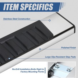 Auto Dynasty 6.75" Running Boards for Truck stepsCompatible with 2019-2024 Chevy Silverado & GMC Sierra 1500 2500HD Crew Cab, Stainless Steel, Chrome Polished