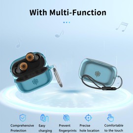 for AVIOT TE-V1R-HEN Case Cover,NOUKAJU Wireless Earphone TPU Protective Cover (with Carabiner + Lanyard) Drop-Proof,Scratch-Proof,Shock-Proof,(Blue)