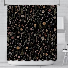 AIBIIN Floral Shower Curtain for Bathroom Boho Bath Curtain Cute Black Flowers Bathroom Curtain Durable Waterproof Polyester Material with 12 Hooks 180x180cm