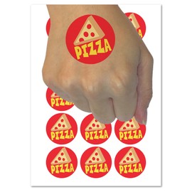 Pizza Slice with Text Temporary Tattoo Water Resistant Fake Body Art Set Collection - 54 1" Tattoos (1 Sheet)