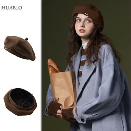 huablo]French Beret Hats for Women Brown Beret hat Solid Color Cashmere Knit Warm Beret Cap for Womens Girls 8P-BBMao-01
