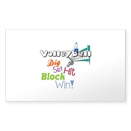 CafePress Volleyball Dig Set Hit Block Win Sticker Rectangle Bumper Sticker Car Decal