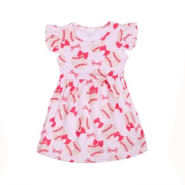 DACSOIT Toddler Girl Dress Baseball Sports Print Ruffle Bottom Casual Dress Summer Clothes 4-5T