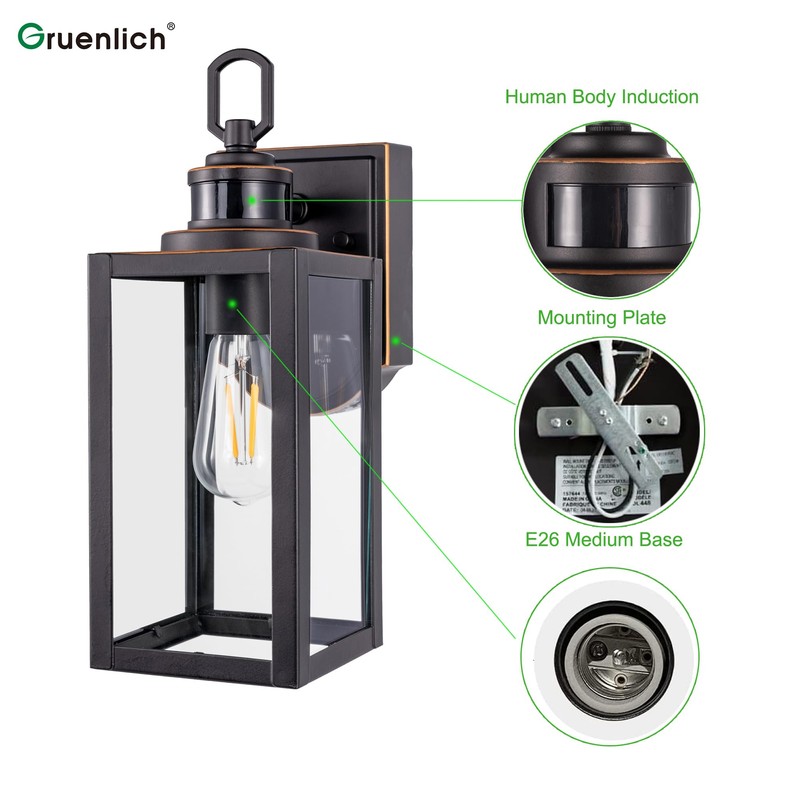 GRUENLICH Dusk to Dawn Outdoor Wall Lantern, PIR Motion Sensor