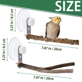 2 Pcs Natural Bird Perch Stand with Suction Cup Window Birds Perch for Window Mirror Car Shower Ceramic Tiles Bath Wood Training Perch, for Bird, Cockatoo, Macaw, Parakeet