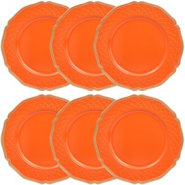 SforGUVA Orange Scallop Charger Plates, Set of 6 Plastic Wedding Bulk Plate Charges for Dinner Plates, Table Decoration, Holiday, Thanksgiving, Christmas.