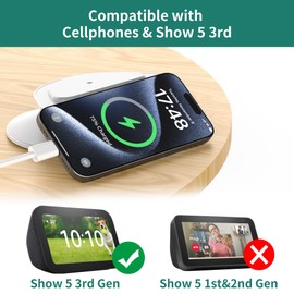 HomeMount Echo Show 5 3rd Stand - Tilt 18 Degrees Forward & Backward Magnetic Non-Slip Bottom Adjustable Cellphones & Show 5 Accessories (White)