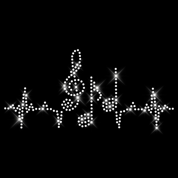Glitzerdeals Iron-On Transfer Carnival Rhinestone ECG Notes and Treble Clef