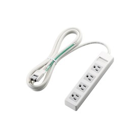 ELECOM T-T1A-3425WH Power Tap, 3-Pin, 4 Outlets, 8.2 ft (2.5 m), White