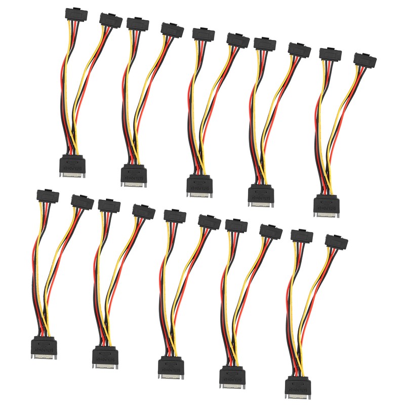 10Pcs SATA Power Adapter 15pin 1 Male to 2 Female