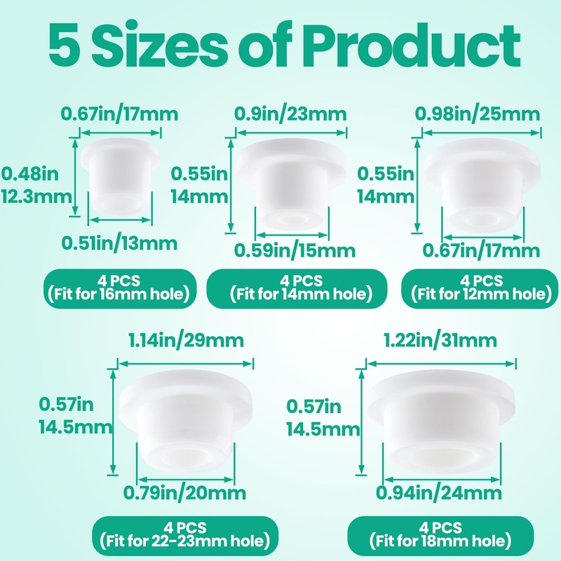 BEIQIYA 20pcs Bathtub Jet Covers, Silicone Pipe Inserts, Waterproof Tube