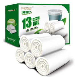 FORID 13 Gallon Trash Bags - Clear Plastic Garbage Bag Unscented Tall Medium Can Liners for Kitchen Office Home Waste Basket 5 Roll 55 Liters 80 Counts