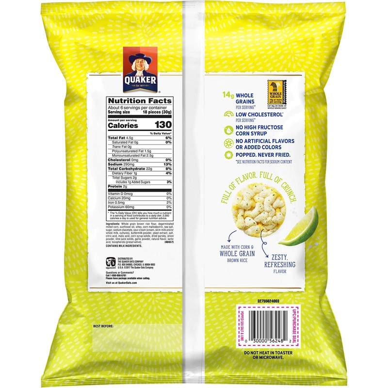 Quaker Rice Crisps, Sea Salt & Lime, 6.06 oz Bag,