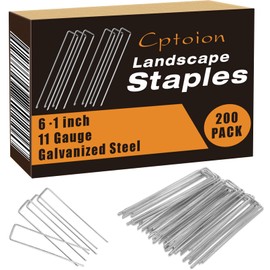 Cptoion 200 Pack Landscape Staples,6 Inch Garden Stakes,11 Gauge Galvanized Steel Garden Staples,Heavy Duty Yard Stakes,Fence Stakes for Securing Irrigation Tubing,Weed Barrier Fabric,Ground Cover