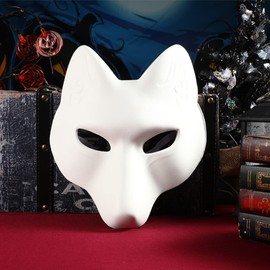TOYANDONA 2Pcs White Plain Masks, PU Fox Mask Unpainted Masquerade Masks, DIY Animal Unpainted Craft Mask for Cosplay Masquerade Parties Costume Accessory