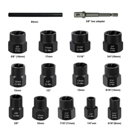 Greywolf Bolt Extractor Set, 15 pcs Bolt Extractor Kit with 3/8 Inch Stripped Nut Remover, Easy-to-Remove Bolt Extractor Set for Rusted, Rounded, Damaged Nuts and Screws