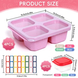 PEAKTOP 4PCS Snack-Behälter Mit 4 Fächer, Stapelbare Snackbox Mit Fächern, Snackboxen Für Erwachsene Und Kinder, 2 Kleine Soßendose, Brotdosen Set Für Picknick Reisen Schule (Rosa, Beige, Grün, Blau)
