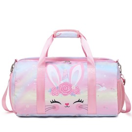 Rabbit Travel Bag Girl Sports Duffle for Kids Training Bag Girl Dance Bag Ballet Bag with Dry Wet Separated with Shoes Compartment