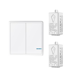 Wireless Lights Switch Kit,USUPERINK 2 gang Wireless Switch & 2 Remote Receiver, No WiFi Needed, No Wiring 3 Way Wireless Light Switch, Outdoor 1900ft Indoors 229ft for Led Light,Ceiling Lights, Lamps