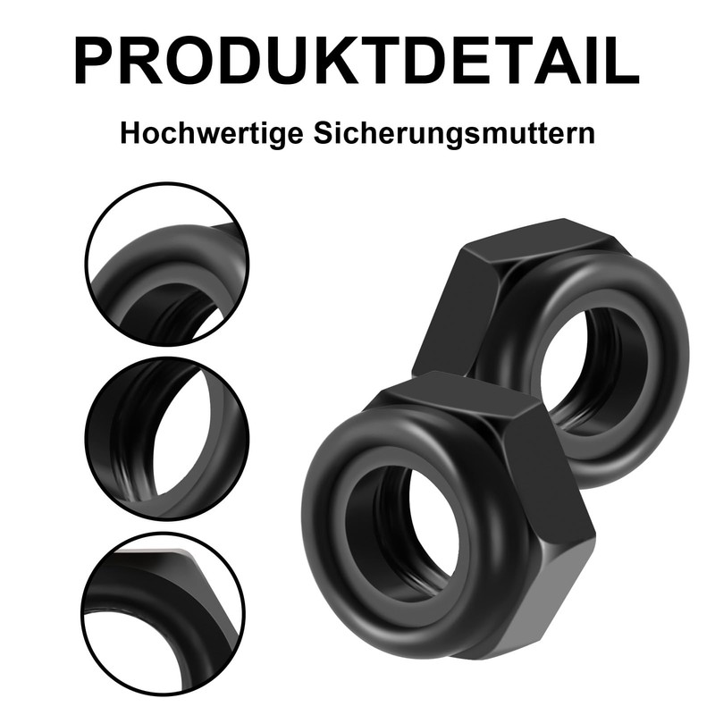 Lvefyti Pack of 50 M6 Nuts Set, Black Stainless Steel