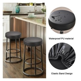 FUANGUI Bar Stool Covers Round Set of 4, Waterproof PU Bar Stool Seat Covers with Elastic Bands,Bar Stool Chair Covers Washable Stool Cushion Slipcover for 16-18 Inch - Black