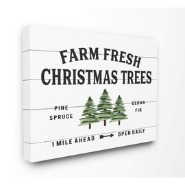 The Stupell Home Décor Collection White Planked Look Holiday Farm Fresh Christmas Trees Spruce and Fir Stretched Canvas Wall Art, 24 x 30, Multi-Color