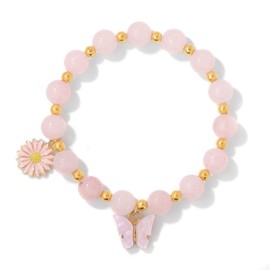 twinkle eye Cute Butterfly Daisy Flower Charm Bracelets Colorful Stone Beaded Stretch Bracelets Bohemian Summer Best Friend Jewelry Gifts for Pink