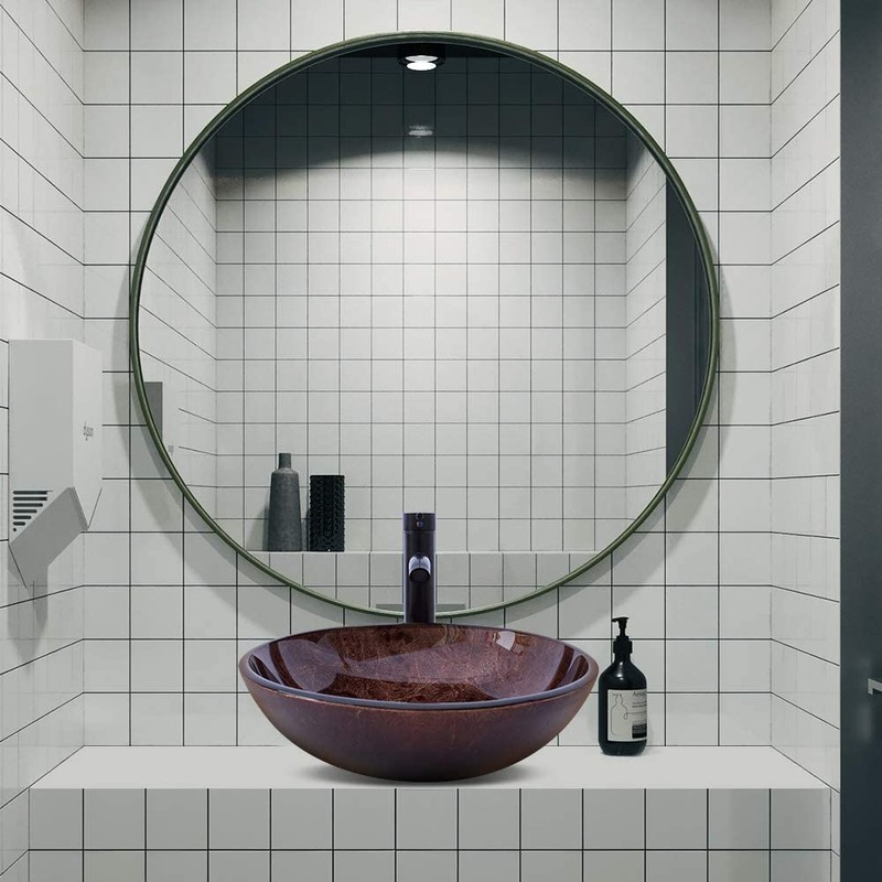YIMAI Ingenuity Bathroom Vessel Sink 16.5" Vessel Sinks Tempered Glass