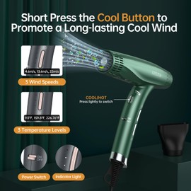 Hair Dryer,110000 RPM High-Speed Brushless Motor, Professional Dual Ionic Blow Dryer with Magnetic Nozzle, 12 Modes, Intelligent Constant Temperature, Super Quiet Foldable Dryer for Travel Salon