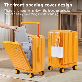 Joyway Hardshell Carry on Luggage Airline Approved with Front Pocket, Lightweight Hardside 20 Inch Suitcase with Spinner Wheels and TSA Lock (Orange, Carry on Luggage-20 Inch)