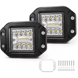 BUNKER INDUST Flush Mount LED Pods Light 2Pcs 5 Inch Spot Flood Combo Beam 4800LM Triple Row