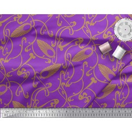 Soimoi Purple Moss Georgette Fabric Art Nouveau Elements Art & Craft Printed Fabric 1 metre 42 Inch Wide