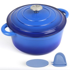 CookNexa 6 Quart Enameled Cast Iron Dutch Oven Pot with Lid and Silicone Accessories, Oven Safe up to 500°F or on Stovetop, Non-stick Dutch Oven for Bread Baking, Cooking, Dual Handles Cookware, Blue