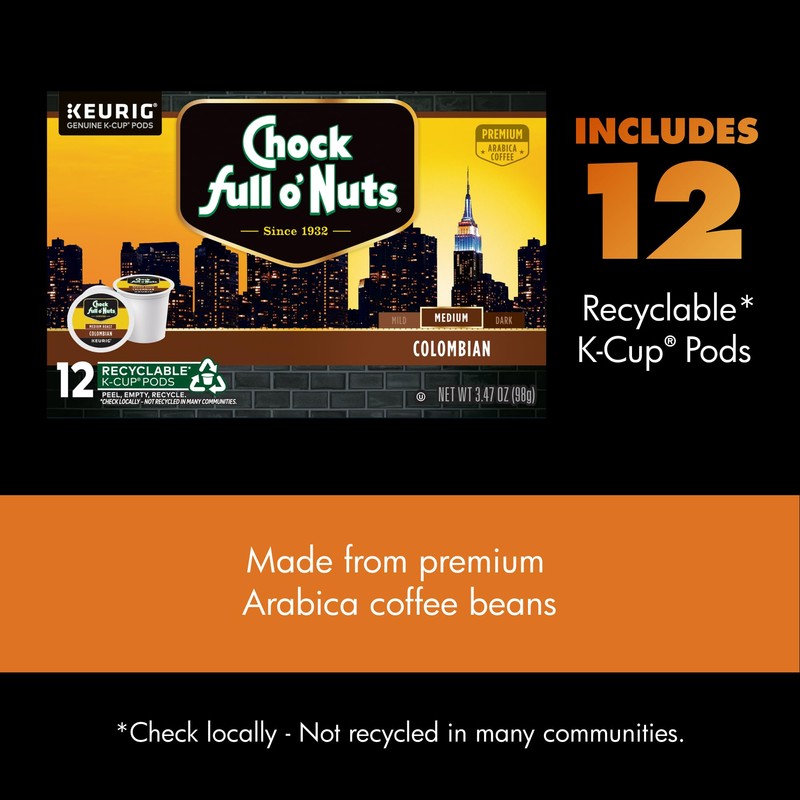 Chock Full o' Nuts Colombian Keurig K-Cup Pods for Keurig