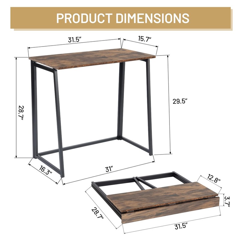 FurnitureR Folding Writing Desk, 31.5 Inches Foldable Home Office Desk,