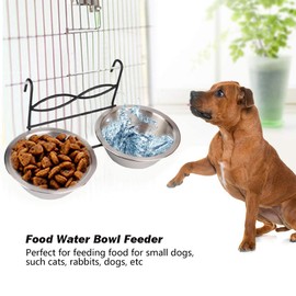 GOTOTOP Dog Plates Bowl, Stainless Steel Dual Hanging Pets Feeding Bowl Cat Feeder Diner Dish Pet Food Water Dishes Set with Hook for Crate Cage Puppy Kitten Small Medium Pets 5.12×1.57inch