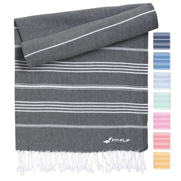 Fit-Flip Hammam Towel Made of 100% Recycled Cotton, Sustainable and Natural, Sauna Towel, Beach Towel, Bath Towel, Yoga Towel, Anthracite, 100 x 200 cm, Sultan