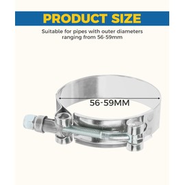Flaconi Motorcycle Exhaust Clamps, Joint Bolt Clamp, Stainless Steel, Joint Bolt Clamps for Secure Pipe Connections, Super Clamps, Heavy Exhaust System, Supra T Bolt for Motorcycle (56-59 mm)