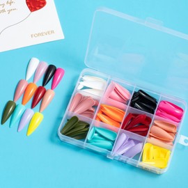 COLORBIRD Nail Tip, Long, 12 Colors, 240 Pieces, Black, Pink, Blue, Sea, Pool, Nail Tip, Simple, Stylish (Point L Glossy)